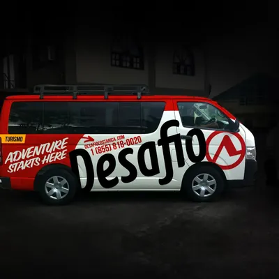 Desafio van with Adventure Starts Here graphics