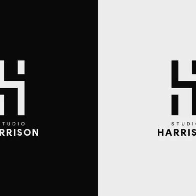 Studio Harrison logo lockups on black and white