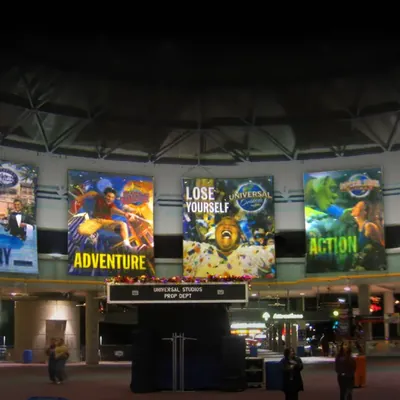 Universal Studios large format designs installed in an arena