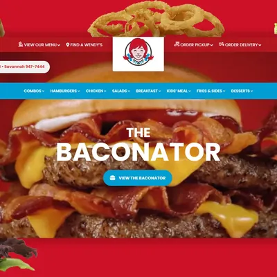Wendy's desktop homepage featuring the Baconator