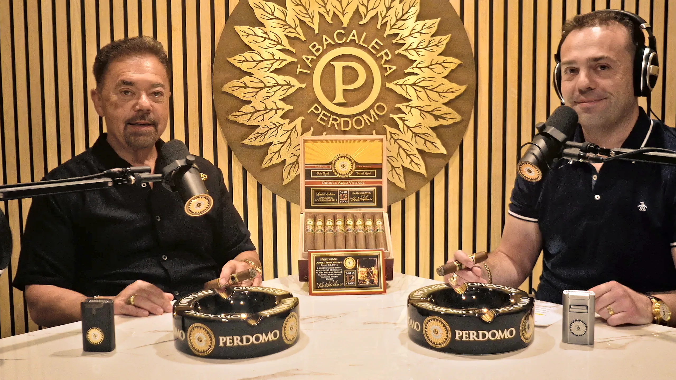 Nick and Nicholas Perdomo recording The Perdomo Podcast in studio